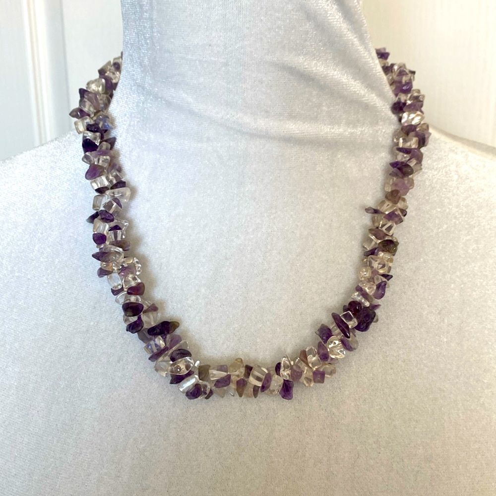 Amethyst and Clear, Quartz, Crystal Beaded Necklace